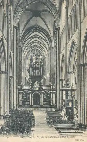 Postcard Belgium Brugges nef de la cathedrale Saint Sauveur