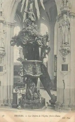 Postcard Belgium Brugges la chaire de l'eglise Notre Dame