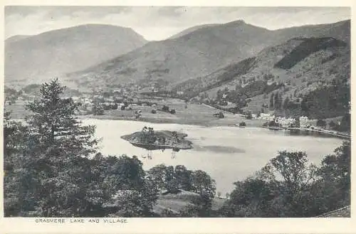 Postcard UK England Grasmere lake and village