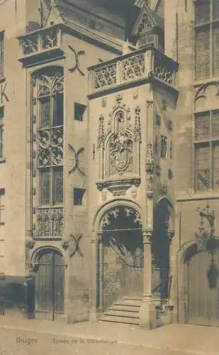 Postcard Belgium Bruges entree de la biblioteque