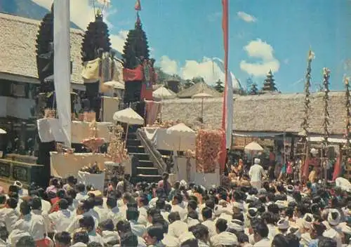 Postcard Indonesia Bali religious ceremony at temple Besakih