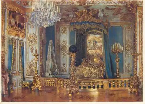 Postcard Germany Schloss Herrenchiemsee bedroom of the king