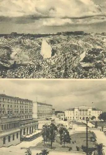 Postcard Poland Warszawa Muranow quarter compared to after the war bombed