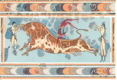 Postcard Greece fresco of the Knossos Palace Bull Ring