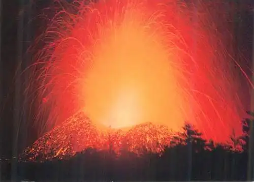 Postcard Italy Etna volcano last eruption view explosions in the crater 1974