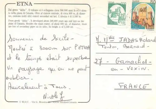 Postcard Italy Etna volcano last eruption view