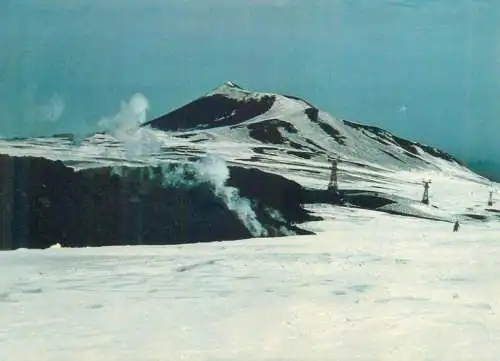 Postcard Italy Etna volcano winter snow scene