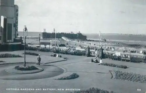 Postcard Uk England Victoria gardens and battery New Brighton