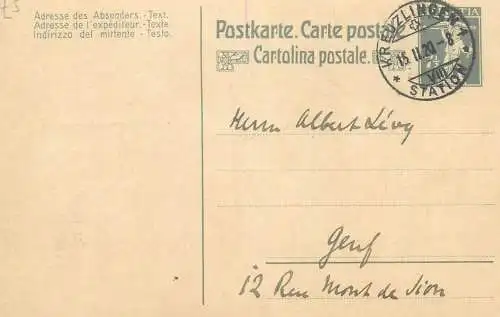 Postcard Switzerland private corespondence letter