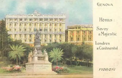 Postcard Italy Genova hotels Savoy Majestic Londres Continental