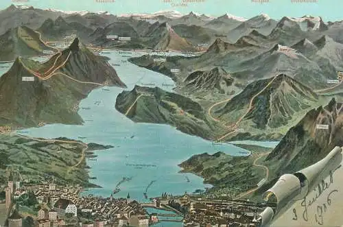 Postcard Switzerland Luzern lake map