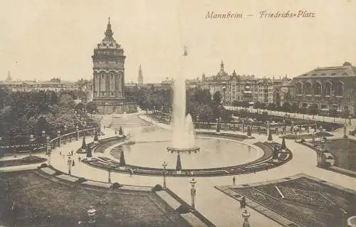 Postcard Germany Mannheim Friedrichs platz fountain
