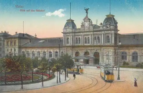 Postcard Germany  Mainz blick auf den Bahnhof tram