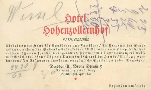 Postcard Germany  Hotel Hohenzollernhof