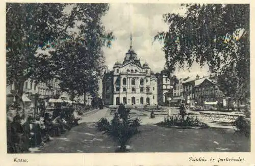 Postcard Hungary Kassa Szinhaz es parkreszlet