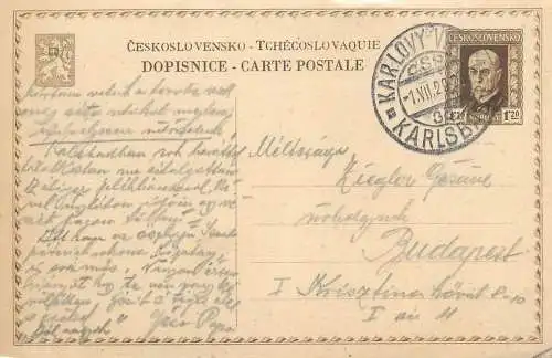 Postcard Czech Republic Karlovy Vary 1929