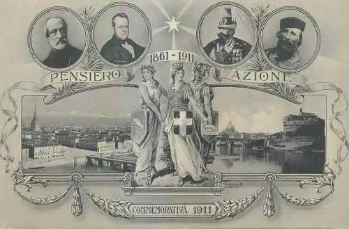 Italy Pensiero - Azione Personaggi famosi Cartolina Commemorativa 1911
