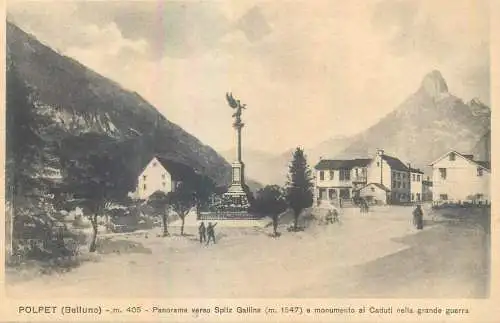 Italy Belluno province Panorama verso Spitz Gallina e monumento ai Caduti nella grande guerra