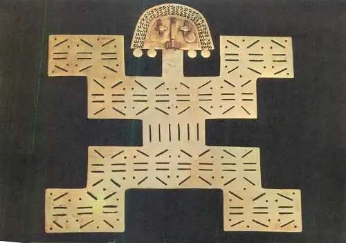Colombia Bogota Gold Museum Fine Art Postcard Estilo Tolima Colgante antropomorfo
