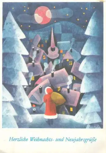 Postcard Germany Herzliche Weihnachts und Neujahrsgrube Santa christmas