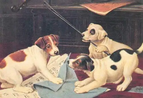 Postcard animals dog Cats and Dogs ainting 1993 Kaizzma Enterprises