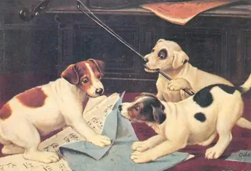 Postcard animals dog Cats and Dogs ainting 1993 Kaizzma Enterprises