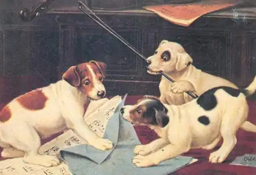 Postcard animals dog Cats and Dogs ainting 1993 Kaizzma Enterprises