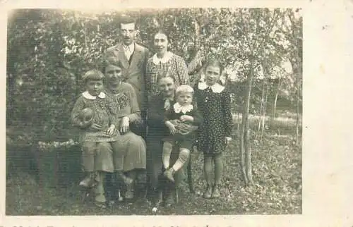 Postcard family social history group photo in the yard