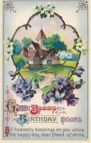 Postcard greetings card UK God Bless your birthday hours