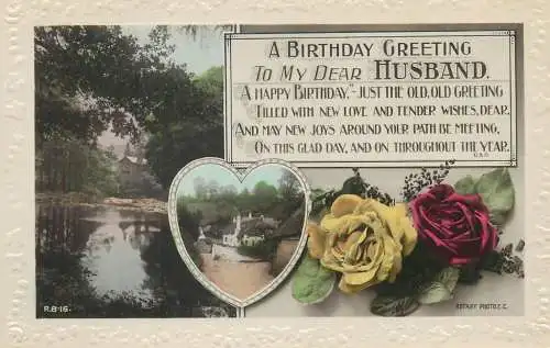 Postcard greetings card UK Birthday greeting to my dear husband