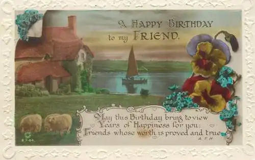 Postcard greetings card best birthday wishes UK to my friend