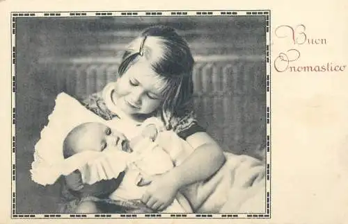 Postcard greetings card girl baby bebe buon onomastico