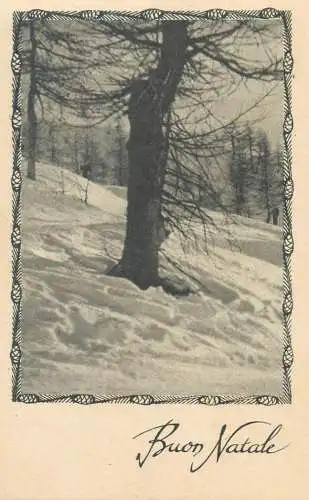 Postcard greetings card Buon natale winter landscape