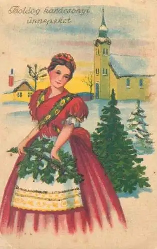 Postcard greetings card  Christmas scene and princess Hungary