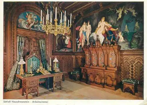 Postcard Germany Schloss Neuschwanstein Arbeitszimmer