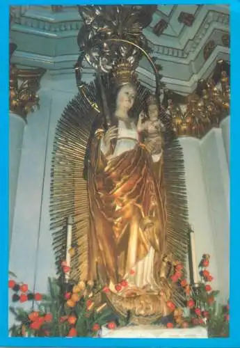 Postcard church Mary statue place to identify