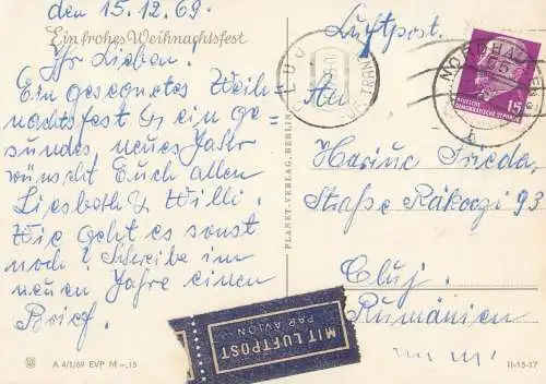 Postcard Germany Christmas 1969