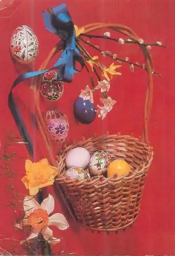 Postcard Czech Republic egg basket Easter
