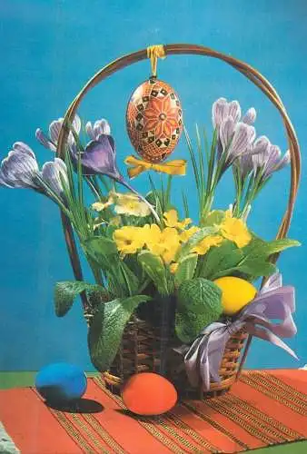 Postcard Slovakia flower basket eggs