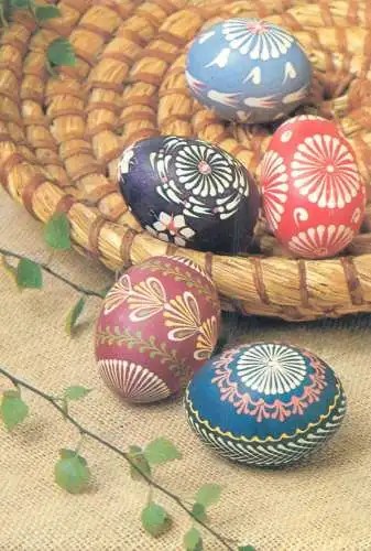 Postcard Czech Republic Easter eggs scene