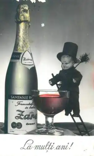 Postcard photo New Year Romania Zarea champagne chimney sweeper