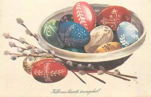 Postcard paintings Easter Kellemes husveti unnepeket eggs