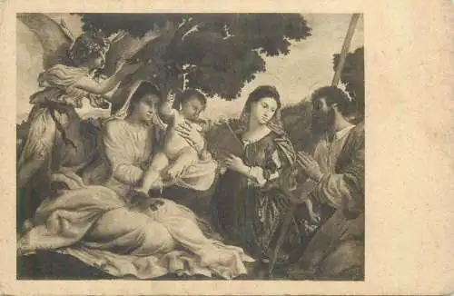 Postcard paintings religious scene Christianity Madonna with the Child and Saints