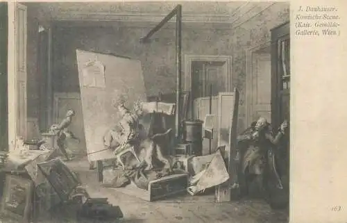 Postcard paintings Austria Wien J. Danhauser Komische Scene