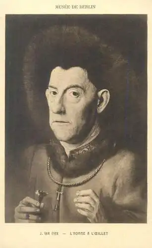 Postcard greetings card Paintings Musee de Berlin J. Van Eyck L'homme a l'Oeillet