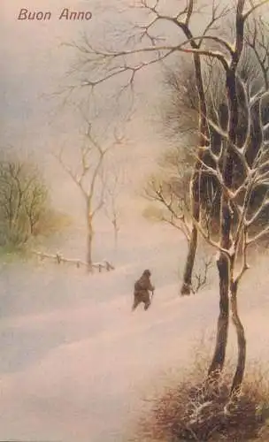Postcard greetings card New Year Buon Anno winter scene