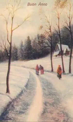 Postcard greetings card New Year Buon Anno winter scene
