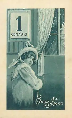 Postcard greetings card New Year Buon Anno child