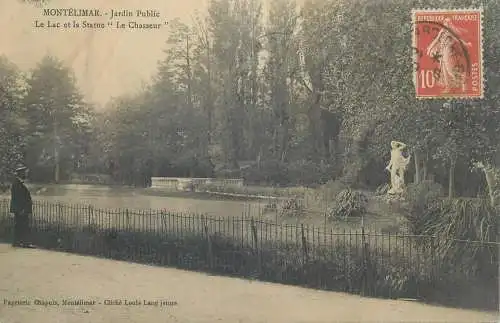 France Montelimar Jardin Public  Le Lac & Statue "Le Chasseur"