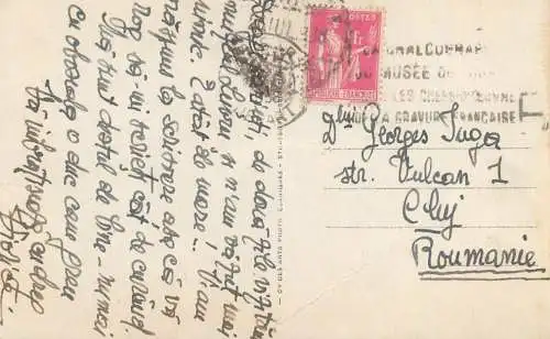 Correspondence 1938 Paris - Cluj Roumanie carte postale palais du Luxembourg